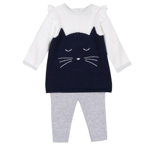3pommes cute little cat robe and leggings set 3K36060 