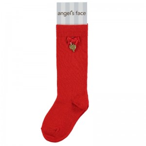 Angels face knee high socks-27-30-Red